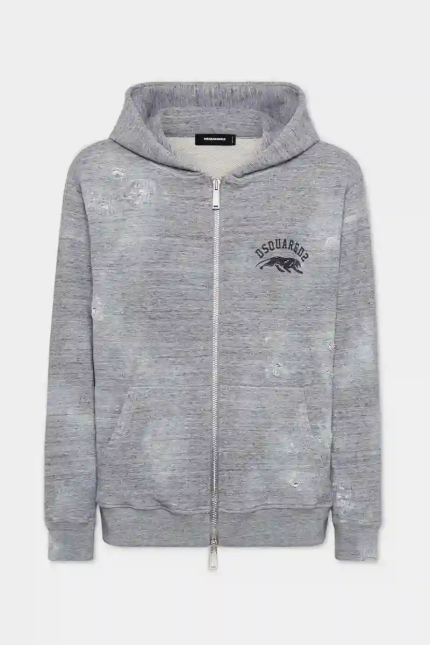 Wash Relax Fit Logo DSQUARED2 Hoodie Grey